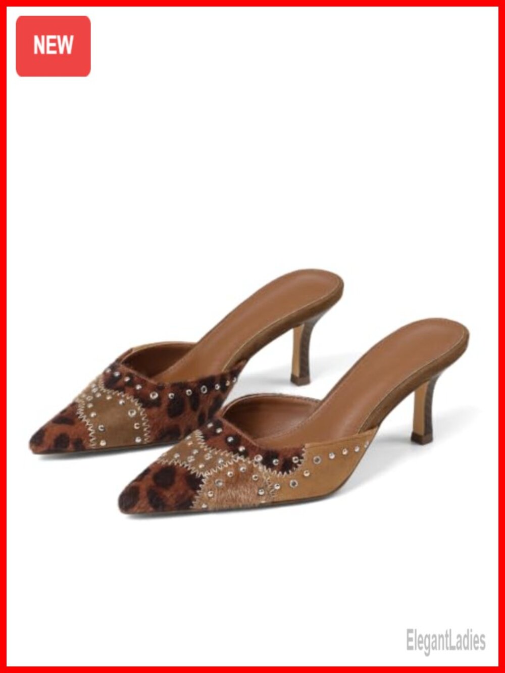 Studded Kitten Heel Mules Pointed Toe Faux Suede Slip-On Heels